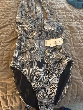 Express Girls Black & White Floral Halter One-Piece Swimsuit